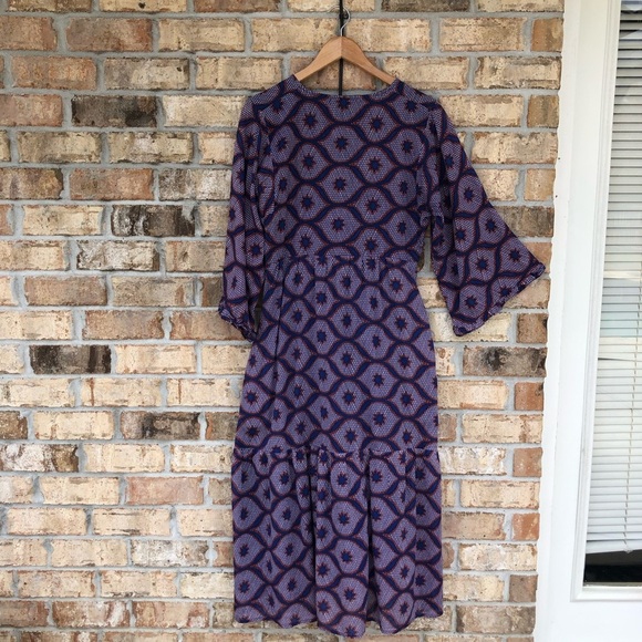 Banjanan Cotton Blue Red Pink V Neckl Pockets Lined Maxi Dress L More Like S/M - Picture 8 of 16